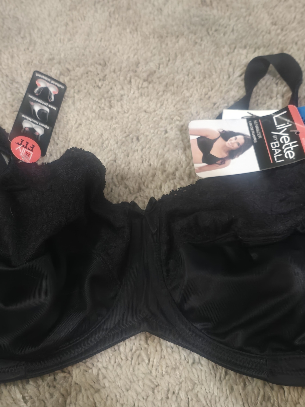 Lilyette Black Lace Underwire Support Bra Size 36 DDD